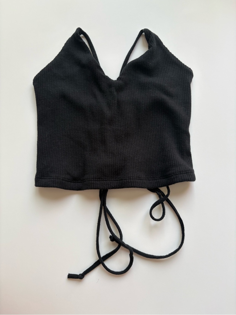 Ardene Black Ribbed V-Neck Tie-Back Crop Top
